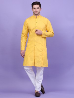 QISHTAR Men Solid A-line Kurta(Yellow)