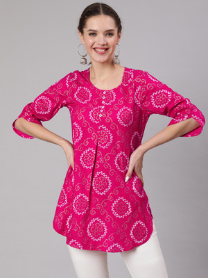 AKIMIA Women Printed Straight Kurta(Pink)