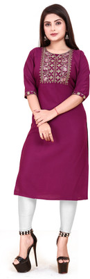 ANITA LYCRA Women Embroidered A-line Kurta(Purple)