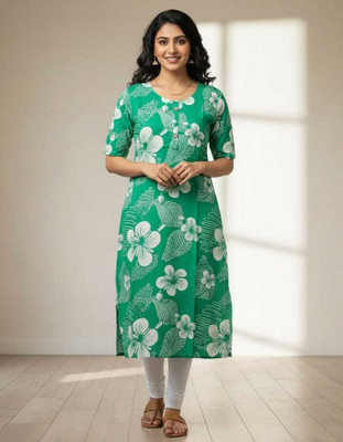 sofiacollection Women Floral Print, Printed Straight Kurta(Green)