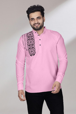 Kavyangle Creation Men Printed Straight Kurta(Pink)