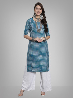 EthnicBasket Women Printed A-line Kurta(Blue, Light Blue, White)