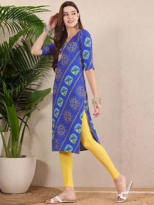EthnicBasket Women Printed A-line Kurta(Blue)