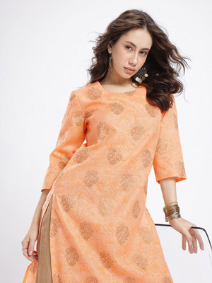 Anouk Rustic Women Printed Straight Kurta(Orange)