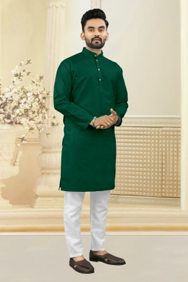Shree Dutt Creation Men Solid Straight Kurta(Dark Green)