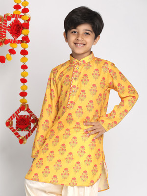 VASTRAMAY Boys Printed, Floral Print A-line Kurta(Yellow)