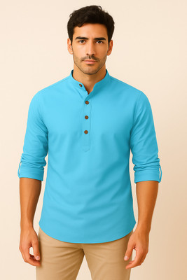 ETHNICSUTRA Men Solid Straight Kurta(Light Blue)