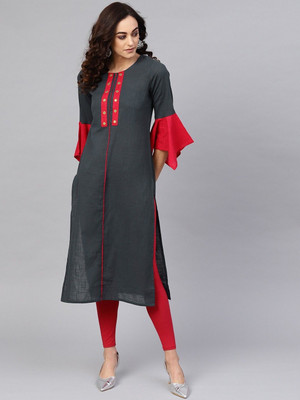AKIKO Women Solid Straight Kurta(Grey)