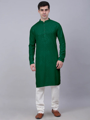 CRYSTALSTYLE Men Embellished, Embroidered Straight Kurta(Green)