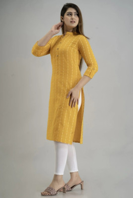ZAHRA FASHION Women Self Design Straight Kurta(Yellow)