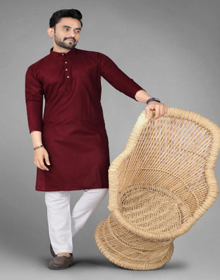 DHASU TRENDZ Men Solid Straight Kurta(Maroon)