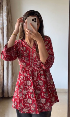 New RJP Craft Women Printed A-line Kurta(Red)