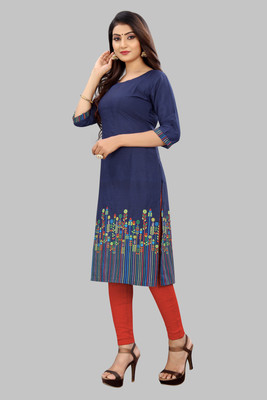 Modli 20 Fashion Women Striped Straight Kurta(Dark Blue)