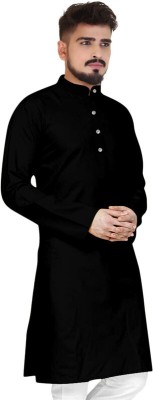 HASINI Fashion Men Solid Straight Kurta(Black)