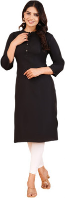 FASTIONFABRIC Women Solid A-line Kurta(Black)