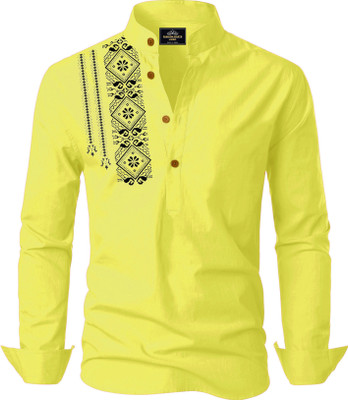 Kavyangle Creation Men Printed Straight Kurta(Yellow)