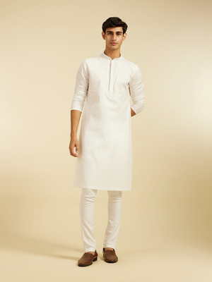 DIWAS by Manyavar Men Self Design Straight Kurta(White)