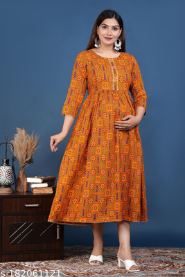 Avi Famile Women Printed Anarkali Kurta(Yellow)