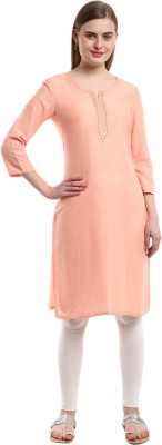 V-MART Women Embroidered Straight Kurta(Orange)