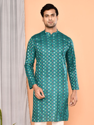 Maahi Fabs Men Printed Straight Kurta(Green)