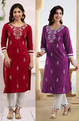 SISTO Women Embroidered Straight Kurta(Multicolor)