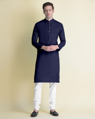 SEFRONI Men Solid Straight Kurta(Dark Blue)