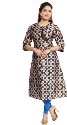 Arch Element Women Printed A-line Kurta(Black)