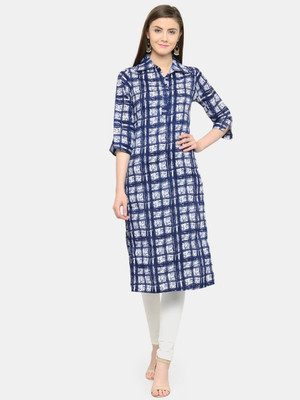Aarsha Women Checkered Straight Kurta(Blue)