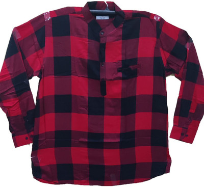 Twist99 Men Checkered Straight Kurta(Maroon, Red)