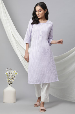 Aurelia Women Self Design Straight Kurta(Purple)