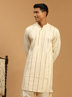 VASTRAMAY Men Embellished Straight Kurta(Yellow)