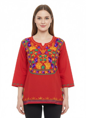 Braziliantunic Women Embroidered Straight Kurta(Red)