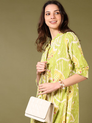 V-MART Women Printed A-line Kurta(Green)