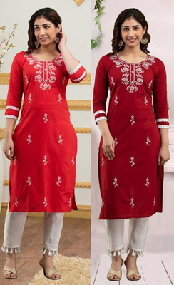 vikshi Women Chikan Embroidery Straight Kurta(Multicolor)