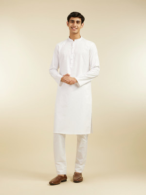 DIWAS by Manyavar Men Self Design Straight Kurta(White)