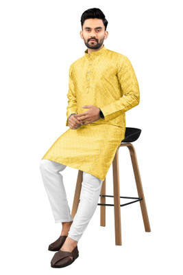 Shree Dutt Creation Men Self Design Straight Kurta(Yellow)