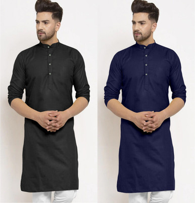 JENZEE Fashion Men Solid Straight Kurta(Black, Dark Blue)