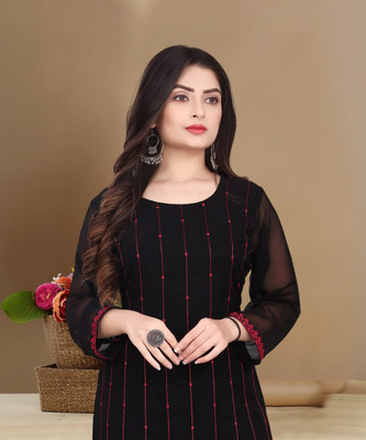 VALARIS Women Printed A-line Kurta(Black)
