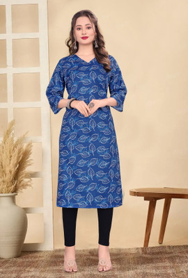 AAI DEEP IMPEX Women Printed A-line Kurta(Blue)