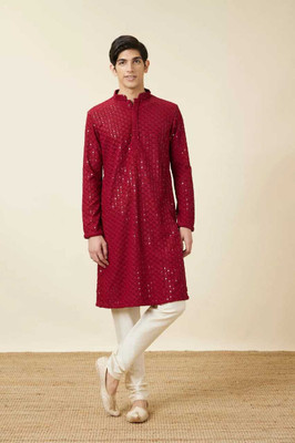 SHWENILA Men Embellished A-line Kurta(Red)