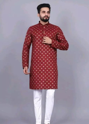 MENTIFIC Men Printed Straight Kurta(Maroon)