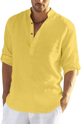 EDN Men Solid A-line Kurta(Yellow)