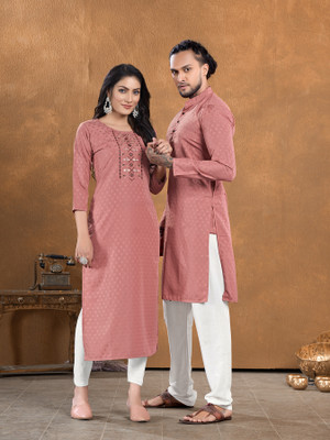 Harekrishna creation Men Embroidered, Striped A-line Kurta(Purple)