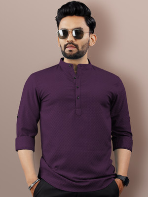 VeBNoR Men Self Design Straight Kurta(Purple)