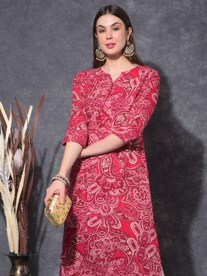 Mamoose Women Self Design Ethnic Dress Kurta(Pink)