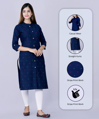 Glowworld Women Printed Straight Kurta(Blue)