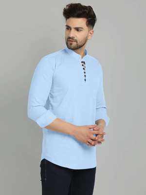 zbio Men Solid Straight Kurta(Light Blue)