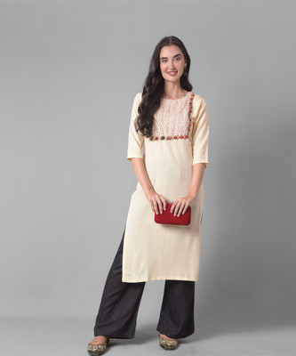 Dollar Missy Women Self Design Straight Kurta(Yellow)