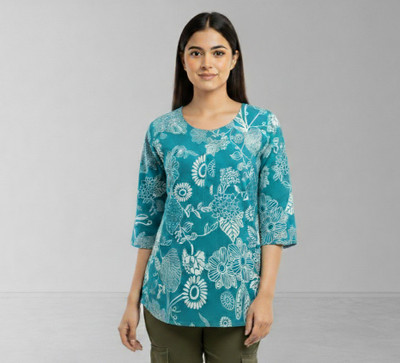 ShivShaktiGallery Women Floral Print Straight Kurta(Blue)