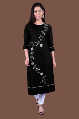 LILUDI Women Embroidered Straight Kurta(Black)